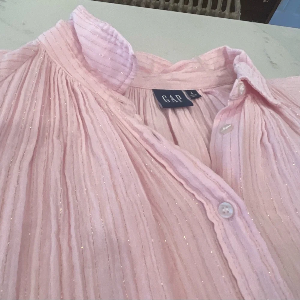 GAP Women’s Pink Button-Up Blouse with Ruffle Sleeves - Picture 8 of 15